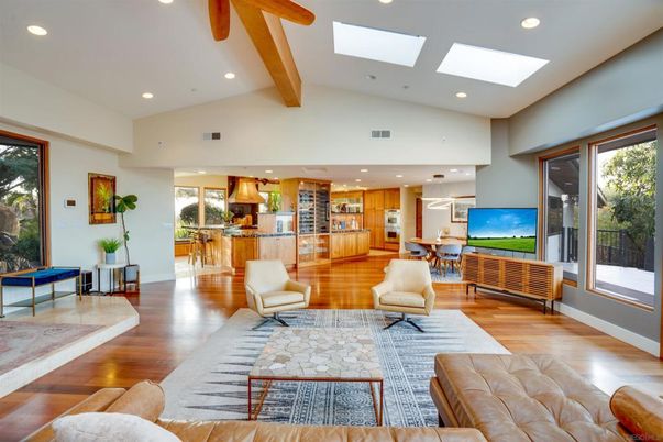 Dining room, Interior, Kitchen, Living room, Recessed Lighting, Wood Texture Flooring