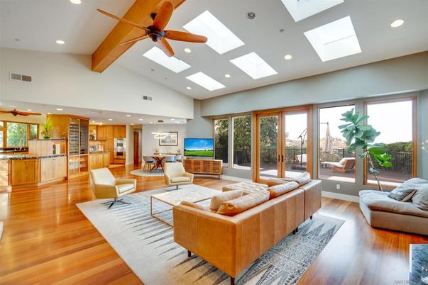 Dining room, Interior, Kitchen, Living room, Recessed Lighting, Wooden Beams, Wood Texture Flooring