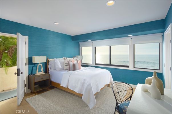 Bedroom, Interior, Recessed Lighting, Water, Wood Texture Flooring
