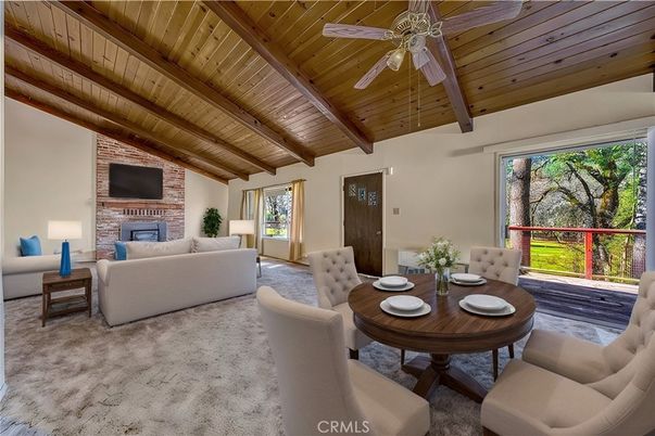 Dining room, Fireplace, Interior, Living room, Stone Walls, Wooden Beams, Wooden Ceilings