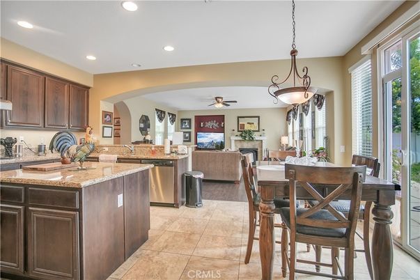 Dining room, Fireplace, Interior, Kitchen, Living room, Pendant Lights, Recessed Lighting