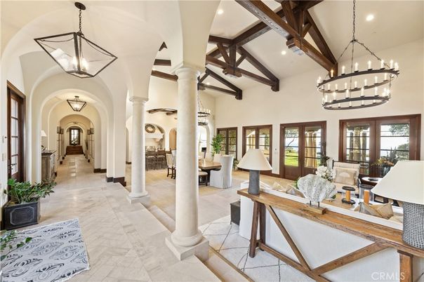 Chandelier, Interior, Pendant Lights, Recessed Lighting, Wooden Beams