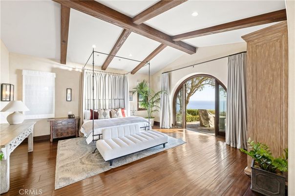 Bedroom, Interior, Recessed Lighting, Water, Wooden Beams, Wood Texture Flooring