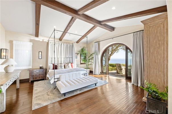 Bedroom, Interior, Recessed Lighting, Water, Wooden Beams, Wood Texture Flooring
