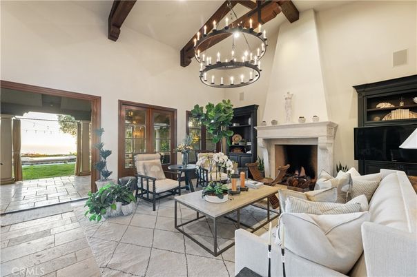 Fireplace, Interior, Living room, Pendant Lights, Piano, Wooden Beams