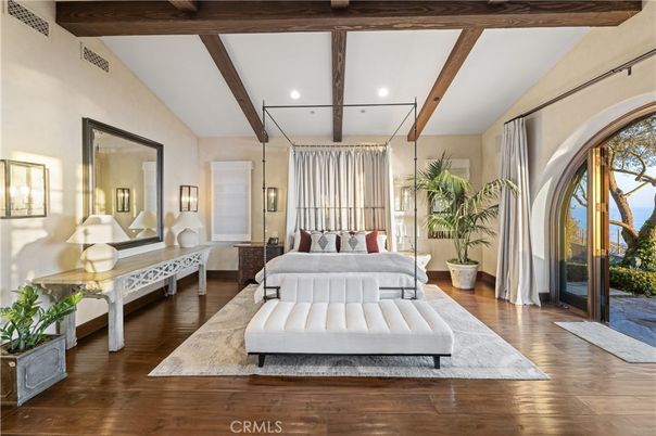 Bedroom, Interior, Recessed Lighting, Wooden Beams, Wood Texture Flooring