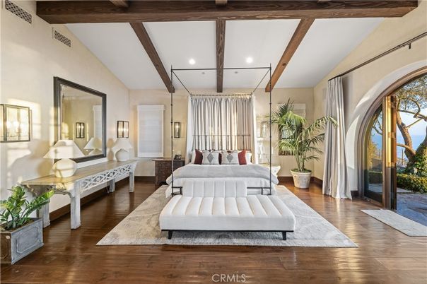 Bedroom, Interior, Recessed Lighting, Wooden Beams, Wood Texture Flooring