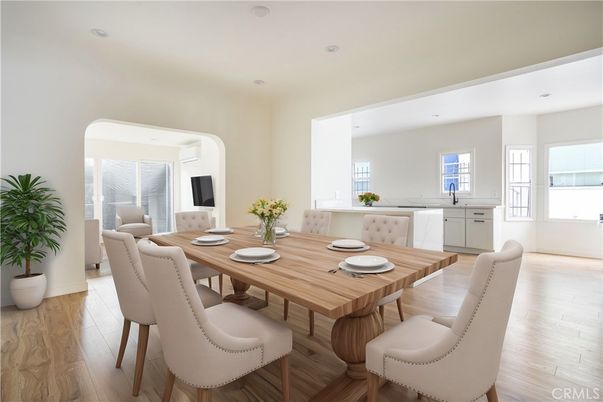 Dining room, Interior, Recessed Lighting, Wood Texture Flooring