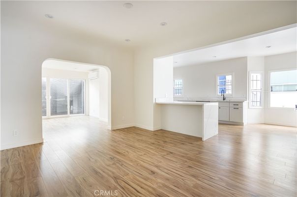 Empty room, Interior, Kitchen, Recessed Lighting, Wood Texture Flooring