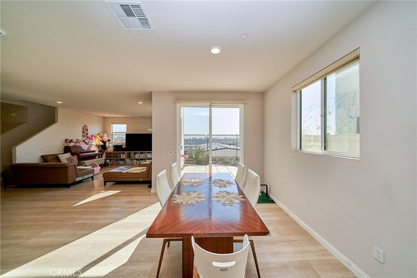 Dining room, Interior, Living room, Recessed Lighting, Wood Texture Flooring