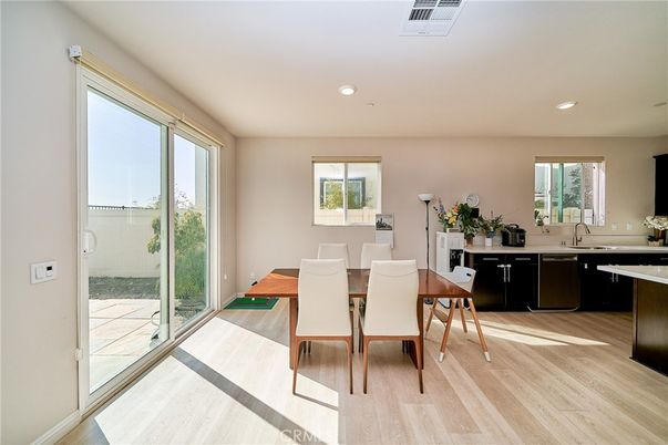 Dining room, Interior, Recessed Lighting, Wood Texture Flooring