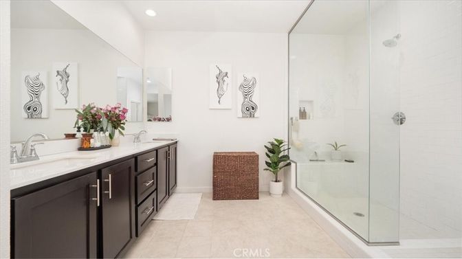 Bathroom, Dual Sink Vanities, Glass Shower, Interior, Recessed Lighting