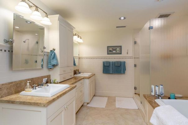 Bathroom, Dual Sink Vanities, Glass Shower, Interior, Recessed Lighting