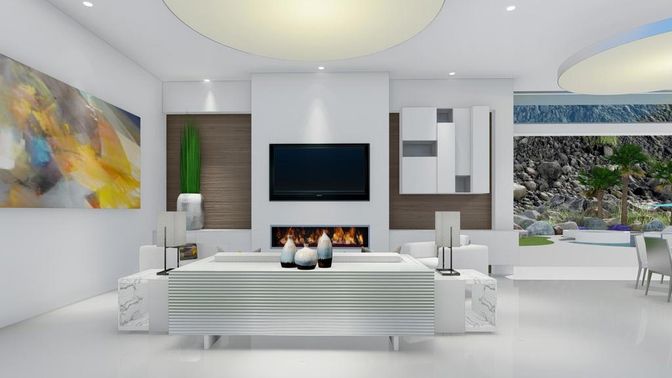 Fireplace, Interior, Living room, Recessed Lighting