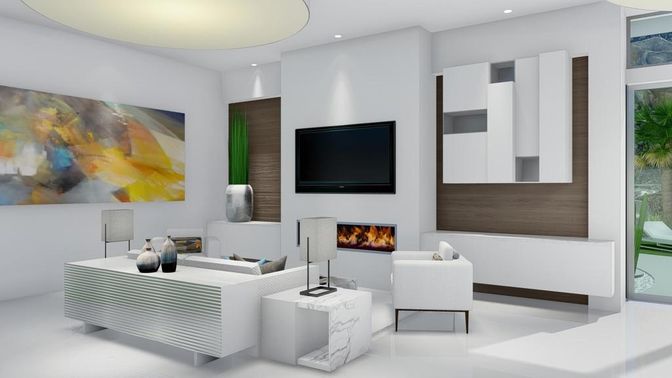 Fireplace, Interior, Living room, Recessed Lighting