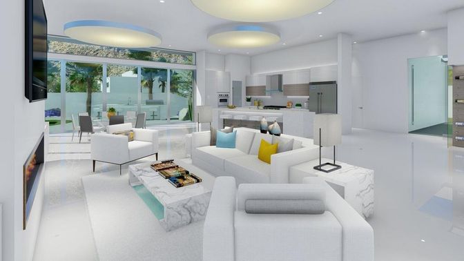 Dining room, Interior, Kitchen, Living room, Recessed Lighting