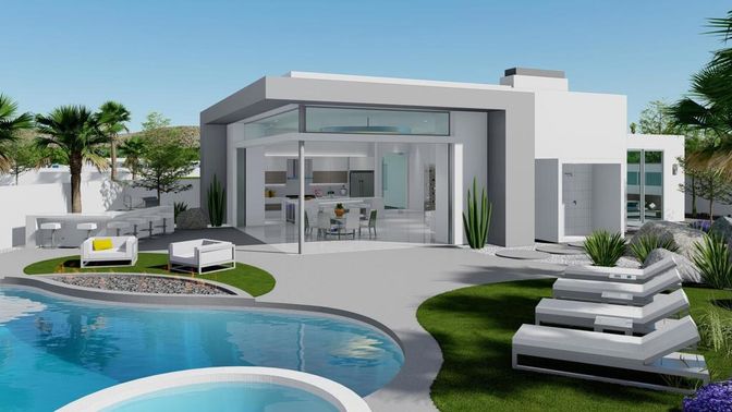 Exterior, Facade, Pool, Modern