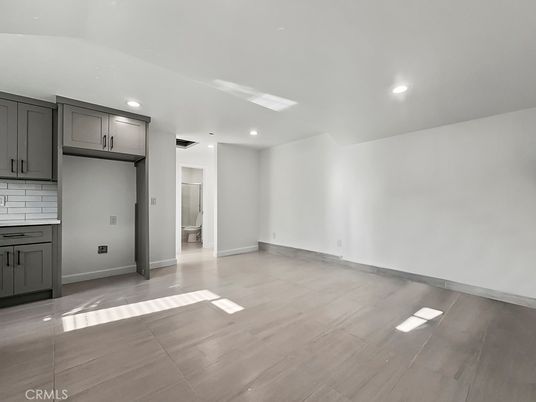 Empty room, Interior, Kitchen, Recessed Lighting, Wood Texture Flooring