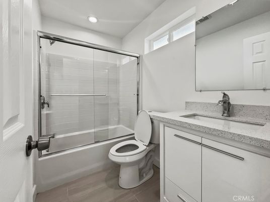 Bathroom, Glass Shower, Interior, Recessed Lighting, Wood Texture Flooring