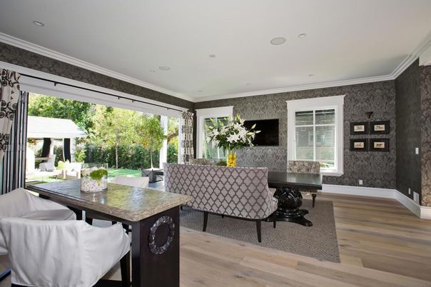 Dining room, Interior, Recessed Lighting, Wood Texture Flooring