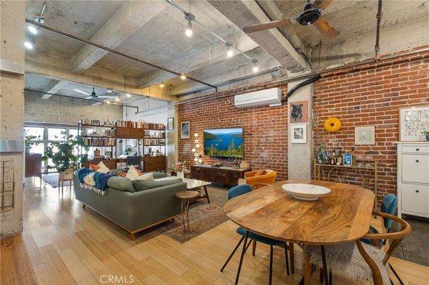 Dining room, Interior, Living room, Pendant Lights, Stone Walls, Wood Texture Flooring