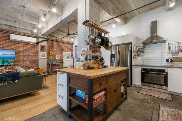 Interior, Kitchen, Living room, Stainless Steel Appliances, Stone Walls, Wood Texture Flooring