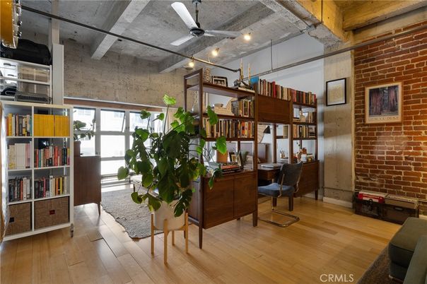 Home Office, Interior, Stone Walls, Wood Texture Flooring