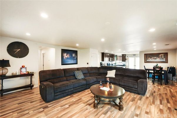 Dining room, Interior, Kitchen, Living room, Recessed Lighting, Wood Texture Flooring