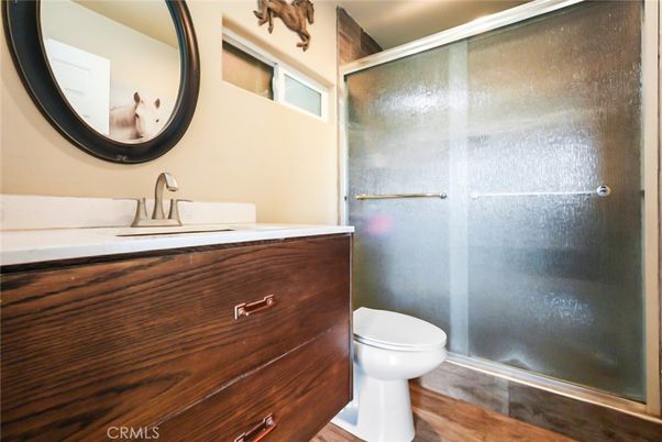 Bathroom, Glass Shower, Interior, Wood Texture Flooring