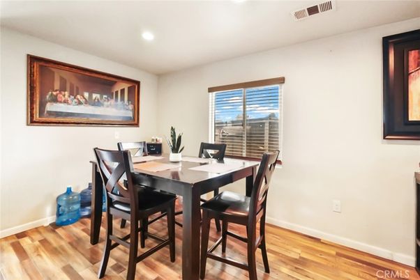 Dining room, Interior, Recessed Lighting, Wood Texture Flooring