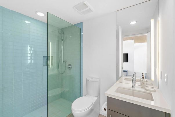 Bathroom, Glass Shower, Interior, Recessed Lighting