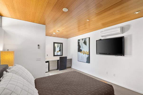 Bedroom, Home Office, Interior, Recessed Lighting, Wooden Ceilings
