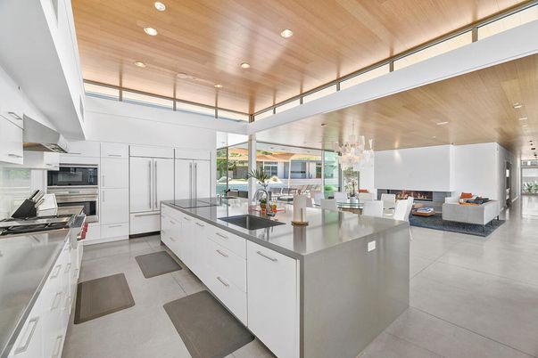 Dining room, Interior, Kitchen, Pendant Lights, Recessed Lighting, Stainless Steel Appliances, Wooden Ceilings