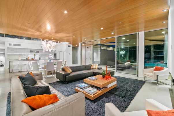 Chandelier, Dining room, Interior, Living room, Recessed Lighting, Wooden Ceilings