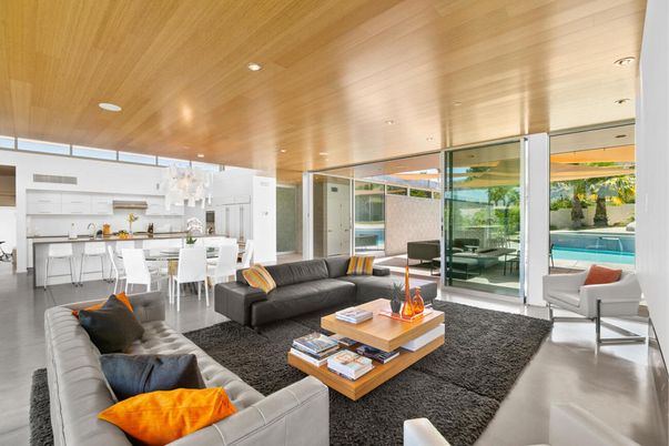 Dining room, Interior, Living room, Pendant Lights, Recessed Lighting, Wooden Ceilings