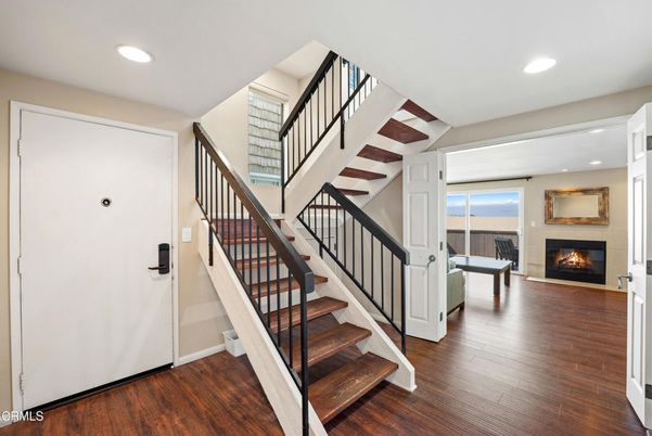 Fireplace, Interior, Recessed Lighting, Wood Texture Flooring