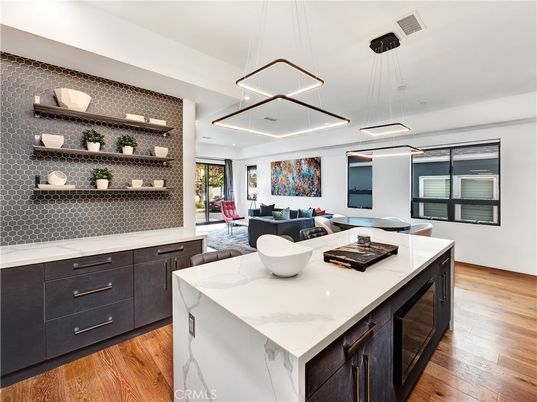 Interior, Kitchen, Living room, Pendant Lights, Recessed Lighting, Wood Texture Flooring