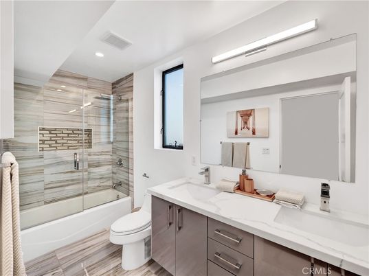 Bathroom, Dual Sink Vanities, Glass Shower, Interior, Recessed Lighting
