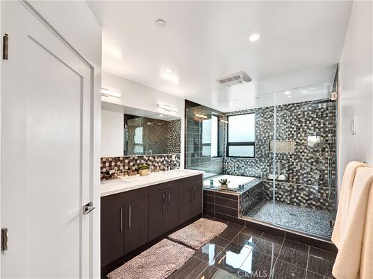 Bathroom, Dual Sink Vanities, Glass Shower, Interior, Recessed Lighting