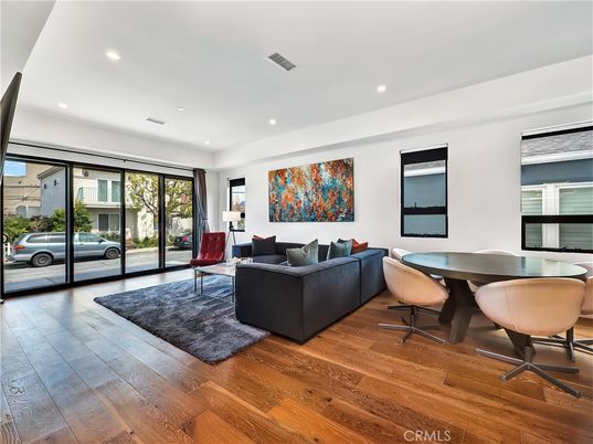Dining room, Interior, Living room, Recessed Lighting, Wood Texture Flooring