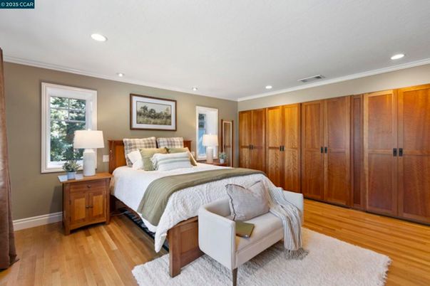 Bedroom, Interior, Recessed Lighting, Wood Texture Flooring