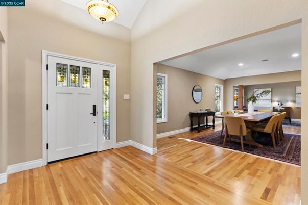 Dining room, Interior, Recessed Lighting, Wood Texture Flooring