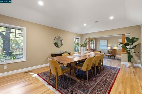 Dining room, Interior, Recessed Lighting, Wood Texture Flooring