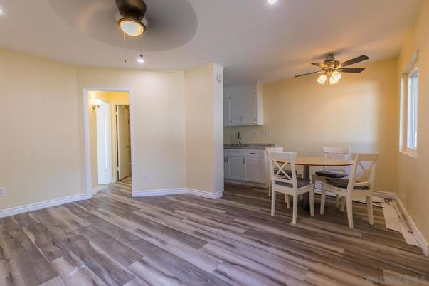 Dining room, Interior, Recessed Lighting, Wood Texture Flooring