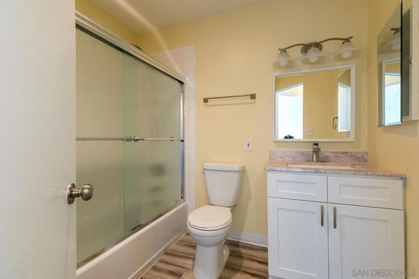 Bathroom, Glass Shower, Interior, Wood Texture Flooring
