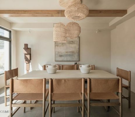 Dining room, Interior, Pendant Lights, Wooden Beams
