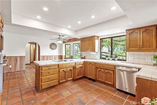 Interior, Kitchen, Recessed Lighting, Stainless Steel Appliances, Tile Countertops