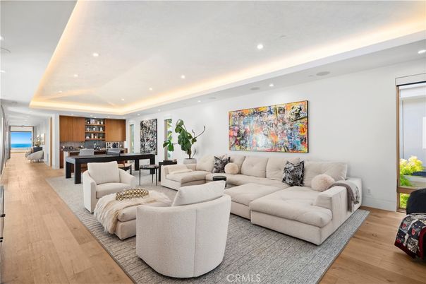 Dining room, Interior, Living room, Recessed Lighting, Wood Texture Flooring