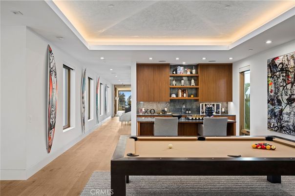 Billiard Table, Game Room, Interior, Kitchen, Recessed Lighting, Wood Texture Flooring