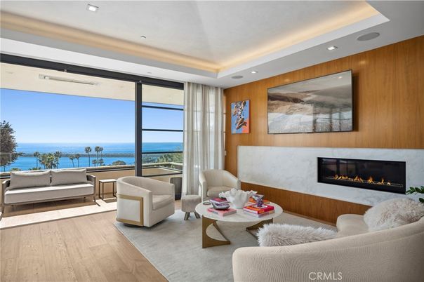 Fireplace, Interior, Living room, Recessed Lighting, Water, Wood Texture Flooring, Wooden Walls